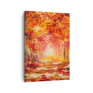 Bild auf Leinwand - Leinwandbild - Herbstwald in Kupfer- und Goldtönen - 50x70cm - Kupferwald - Moderne Wanddekoration für Wohnzimmer und Schlafzimmer ARTTOR