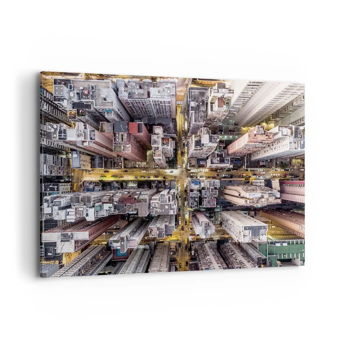 Bild auf Leinwand - Leinwandbild - Eine Stadt voller Wolkenkratzer aus der Vogelperspektive - 120x80cm - Grüße aus Hongkong - Moderne Wanddekoration für Wohnzimmer und Schlafzimmer ARTTOR