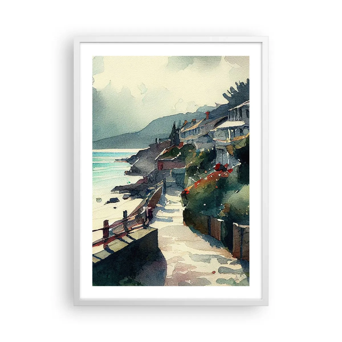 Poster in einem weißen Rahmen - Mittelmeerstadt - 50x70 cm