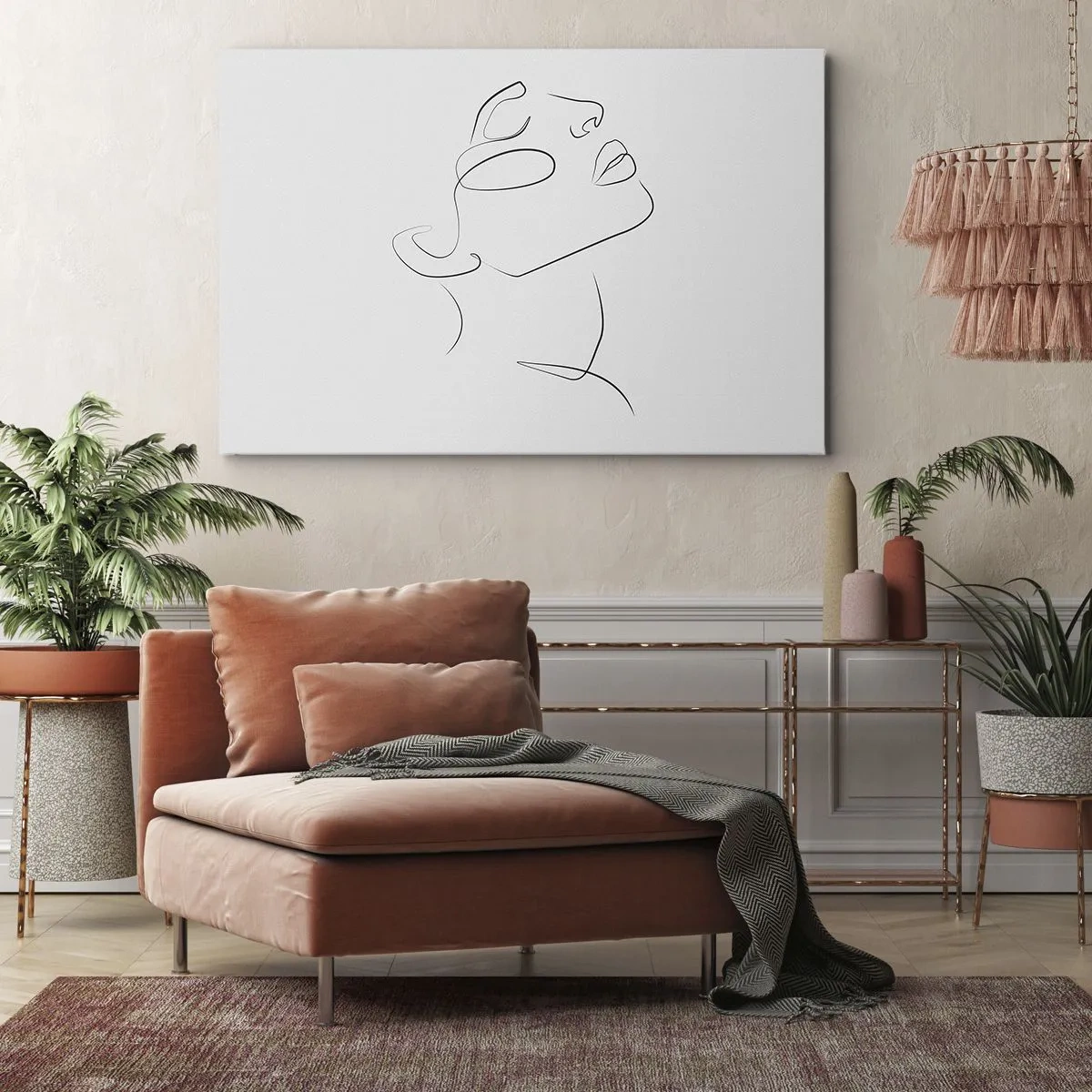 Bild auf Leinwand - Leinwandbild - Eine minimalistische Skizze des Gesichts einer Frau im Profil. - 100x70cm - Die Drehungen und Wendungen der Träume - Moderne Wanddekoration für Wohnzimmer und Schlafzimmer ARTTOR