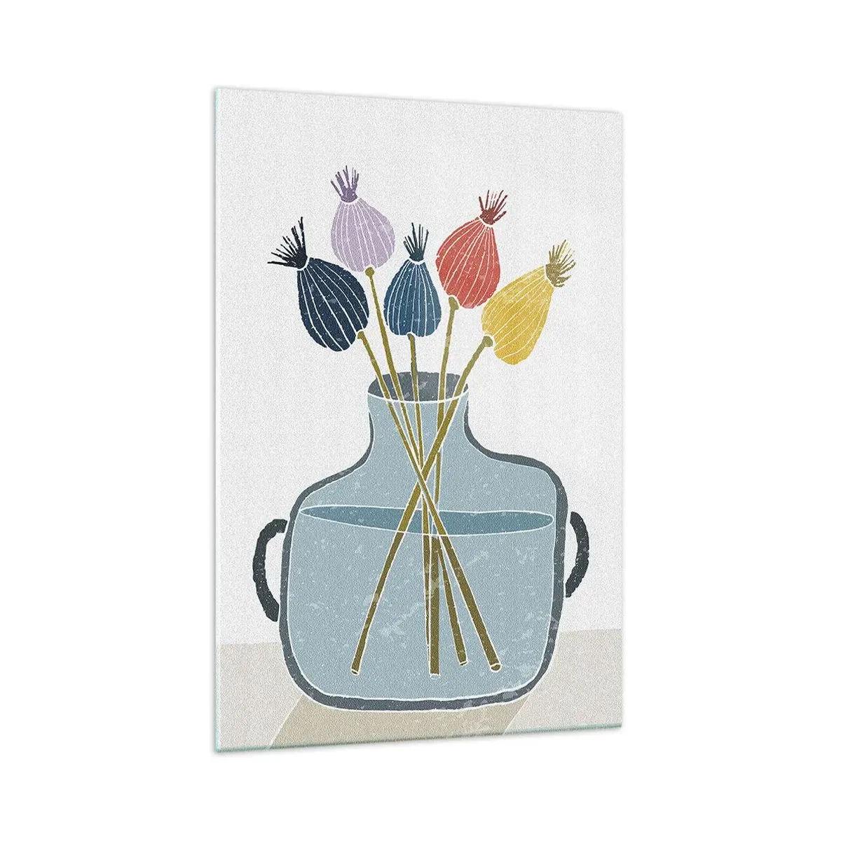 Glasbild - Bild auf glas - Bunte Trockenblumen in einer Vase auf weißem Hintergrund - 70x100cm - Es ist mucksmäuschenstill - Moderne Wanddekoration für Wohnzimmer und Schlafzimmer ARTTOR