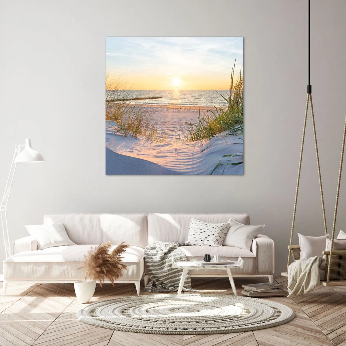 Bild auf Leinwand - Leinwandbild - Das Rauschen des Meeres, der Gesang der Vögel, ein wilder Strand im Gras ... - 30x30 cm