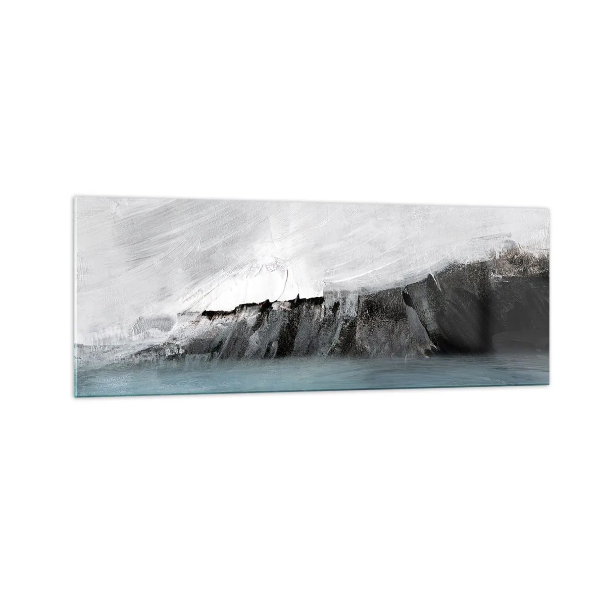 Glasbild - Bild auf glas - Abstrakte Landschaft mit Wasser und felsigem Ufer - 140x50cm - Wasser – Erde: Kampf der Naturelemente - Moderne Wanddekoration für Wohnzimmer und Schlafzimmer ARTTOR