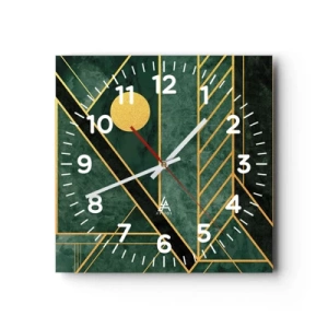 Wanduhr - Glasuhr - Dynamik von Gold und Azurblau - 40x40 cm