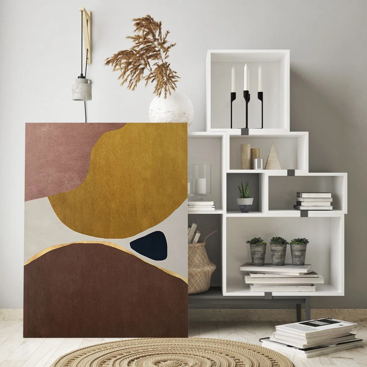 Glasbild - Bild auf glas - Eine minimalistische Komposition abstrakter Formen - 50x70cm - Abstraktion – ein Ort im Raum - Moderne Wanddekoration für Wohnzimmer und Schlafzimmer ARTTOR