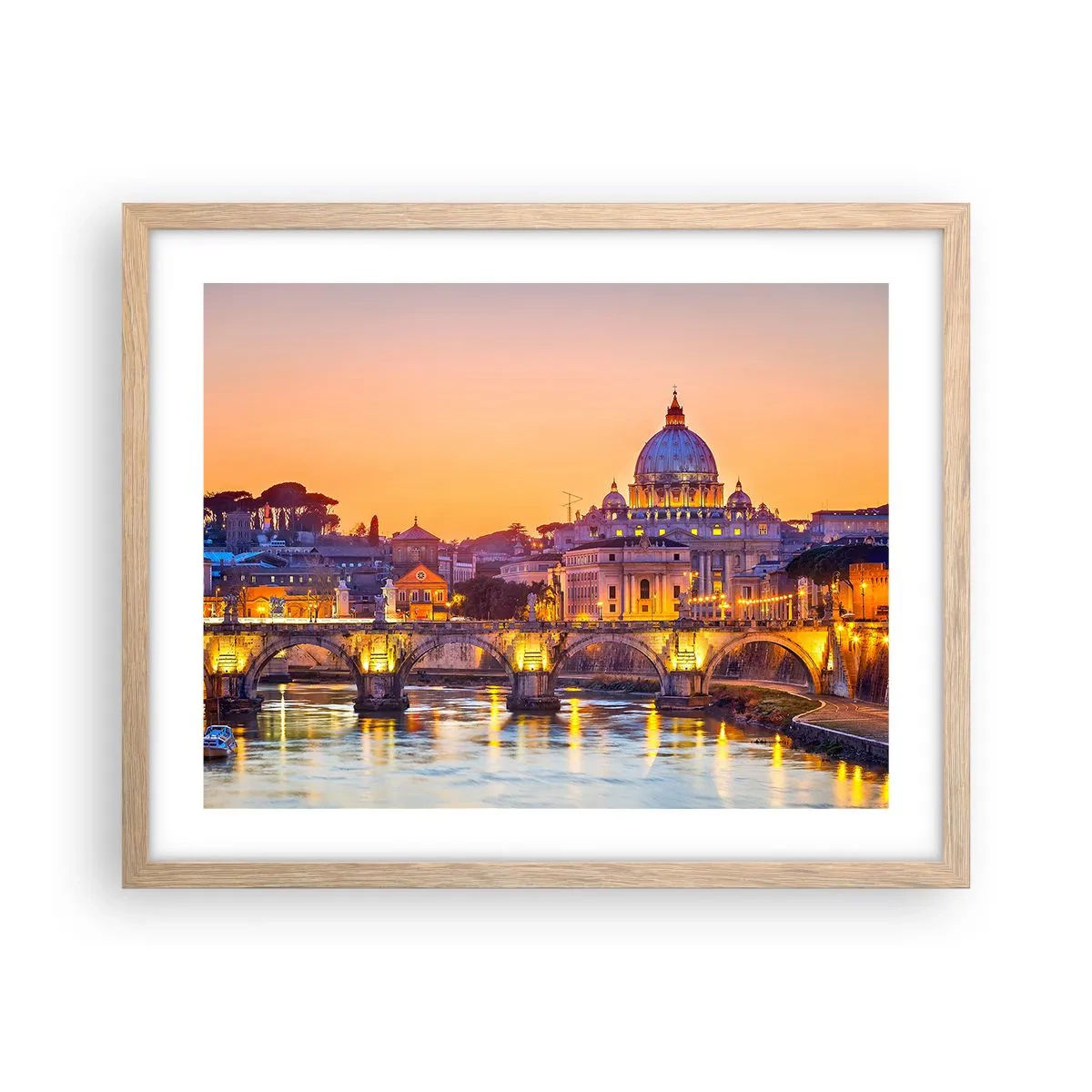 Poster in einem Rahmen aus heller Eiche - Sonnenuntergang über der ewigen Stadt - 50x40 cm