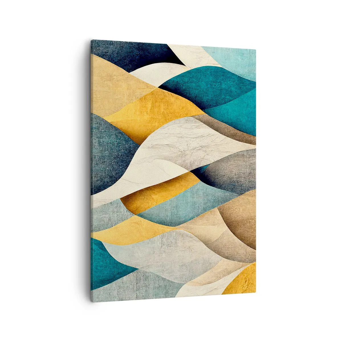 Bild auf Leinwand - Leinwandbild - Abstrakte Wellen in Blau- und Goldtönen - 50x70cm - Rhythmus und Welle - Moderne Wanddekoration für Wohnzimmer und Schlafzimmer ARTTOR