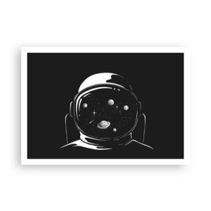 Poster - Ein minimalistischer Astronautenhelm mit Blick ins Weltall - 100x70cm - Schöne Aussicht - Moderne Wanddekoration für Wohnzimmer und Schlafzimmer ARTTOR