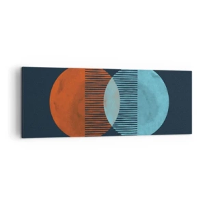 Bild auf Leinwand - Leinwandbild - Zwei orange und blaue Kreise auf dunklem Hintergrund - 140x50cm - Astronomische Fantasie - Moderne Wanddekoration für Wohnzimmer und Schlafzimmer ARTTOR