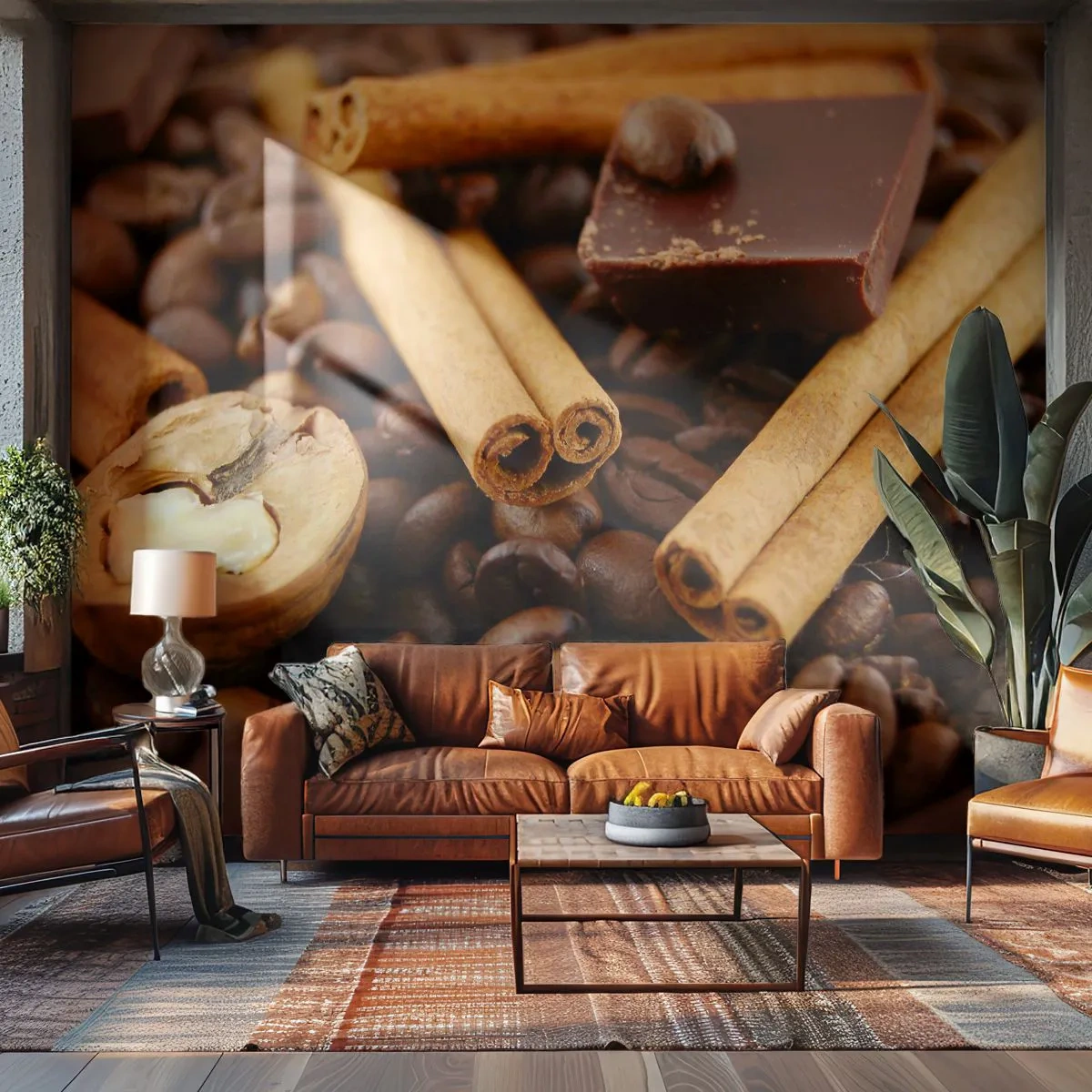 Fototapete Premium Sand - Konzert der Aromen - Gastronomie, Schokolade, Kaffeebohnen - 300x210 cm