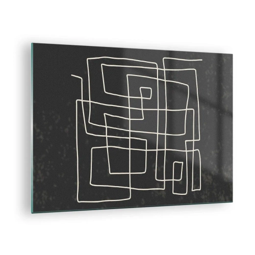 Glasbild - Bild auf glas - Geometrische Abstraktion mit weißen Linien auf schwarzem Hintergrund - 70x50cm - Nicht so einfach - Moderne Wanddekoration für Wohnzimmer und Schlafzimmer ARTTOR
