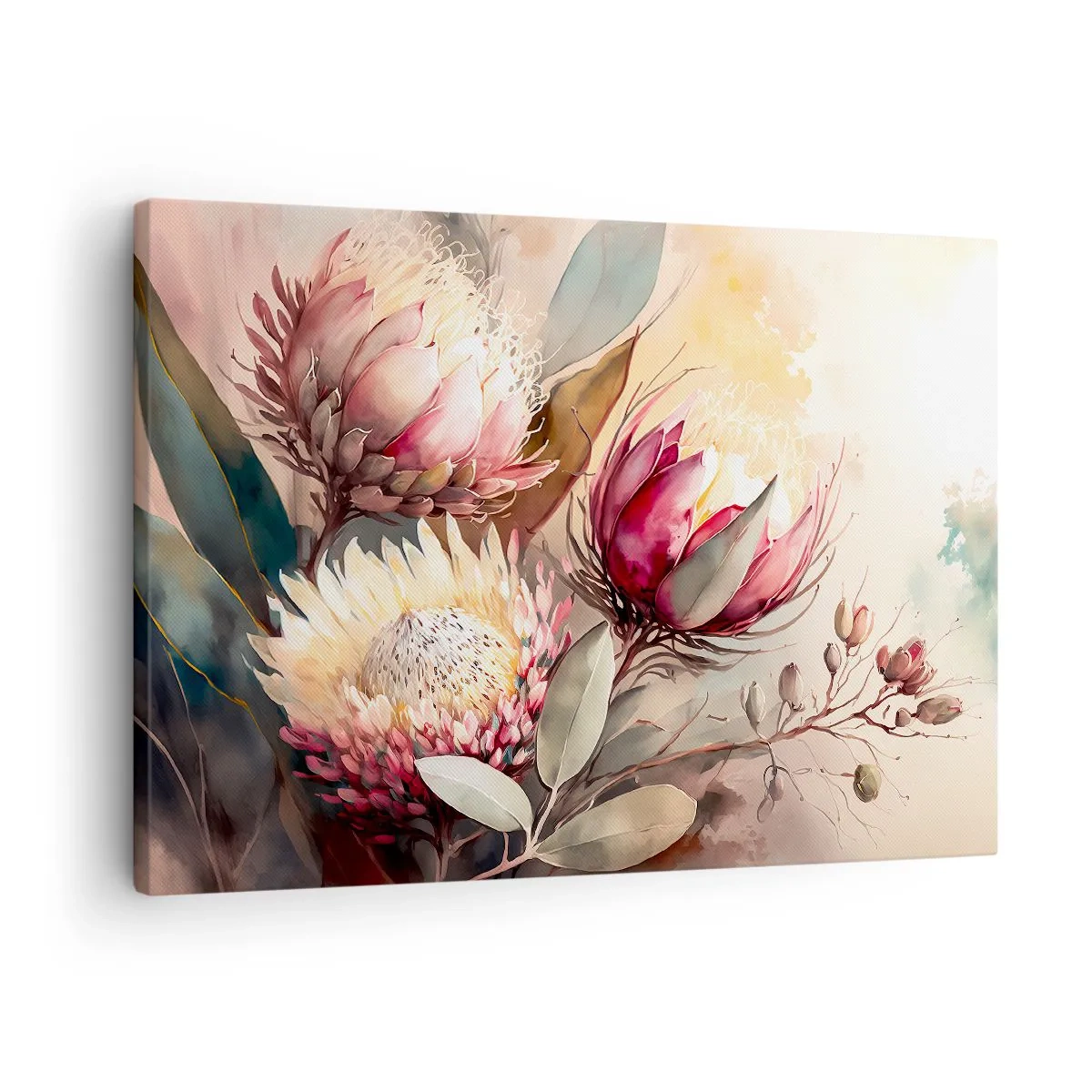 Bild auf Leinwand - Leinwandbild - Proteablüten in zarten Pastelltönen - 70x50cm - Im Profil und en face - Moderne Wanddekoration für Wohnzimmer und Schlafzimmer ARTTOR