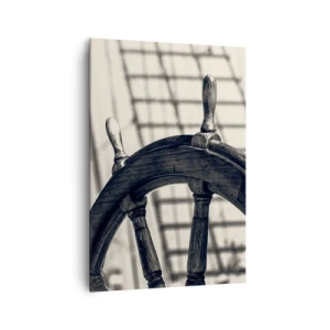 Bild auf Leinwand - Leinwandbild - Ein Segelruder im Retro-Stil mit einem Schiff im Hintergrund - 70x100cm - Meeresgeschichten - Moderne Wanddekoration für Wohnzimmer und Schlafzimmer ARTTOR