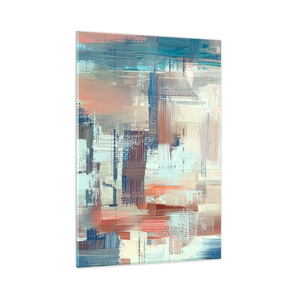 Glasbild - Bild auf glas - Abstrakte Komposition in Blau- und Beigetönen - 80x120cm - Zum Licht kommen - Moderne Wanddekoration für Wohnzimmer und Schlafzimmer ARTTOR