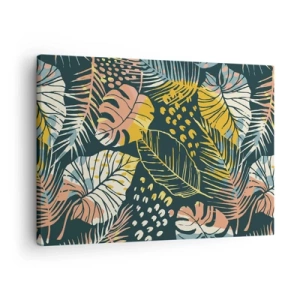 Bild auf Leinwand - Leinwandbild - Bunte Blätter auf dunklem Hintergrund - 70x50cm - Grüne Fantasie - Moderne Wanddekoration für Wohnzimmer und Schlafzimmer ARTTOR