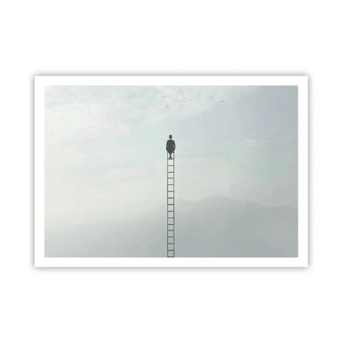 Poster - Ein Mann auf einer Leiter, die in den Himmel ragt - 100x70cm - Erhebe dich darüber! - Moderne Wanddekoration für Wohnzimmer und Schlafzimmer ARTTOR