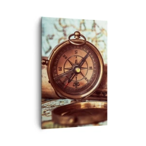 Bild auf Leinwand - Leinwandbild - Ein Retro-Set mit Kompass, Teleskop und Karte im Reisethema - 80x120cm - Ein Piratenabenteuer in der Karibik wartet - Moderne Wanddekoration für Wohnzimmer und Schlafzimmer ARTTOR
