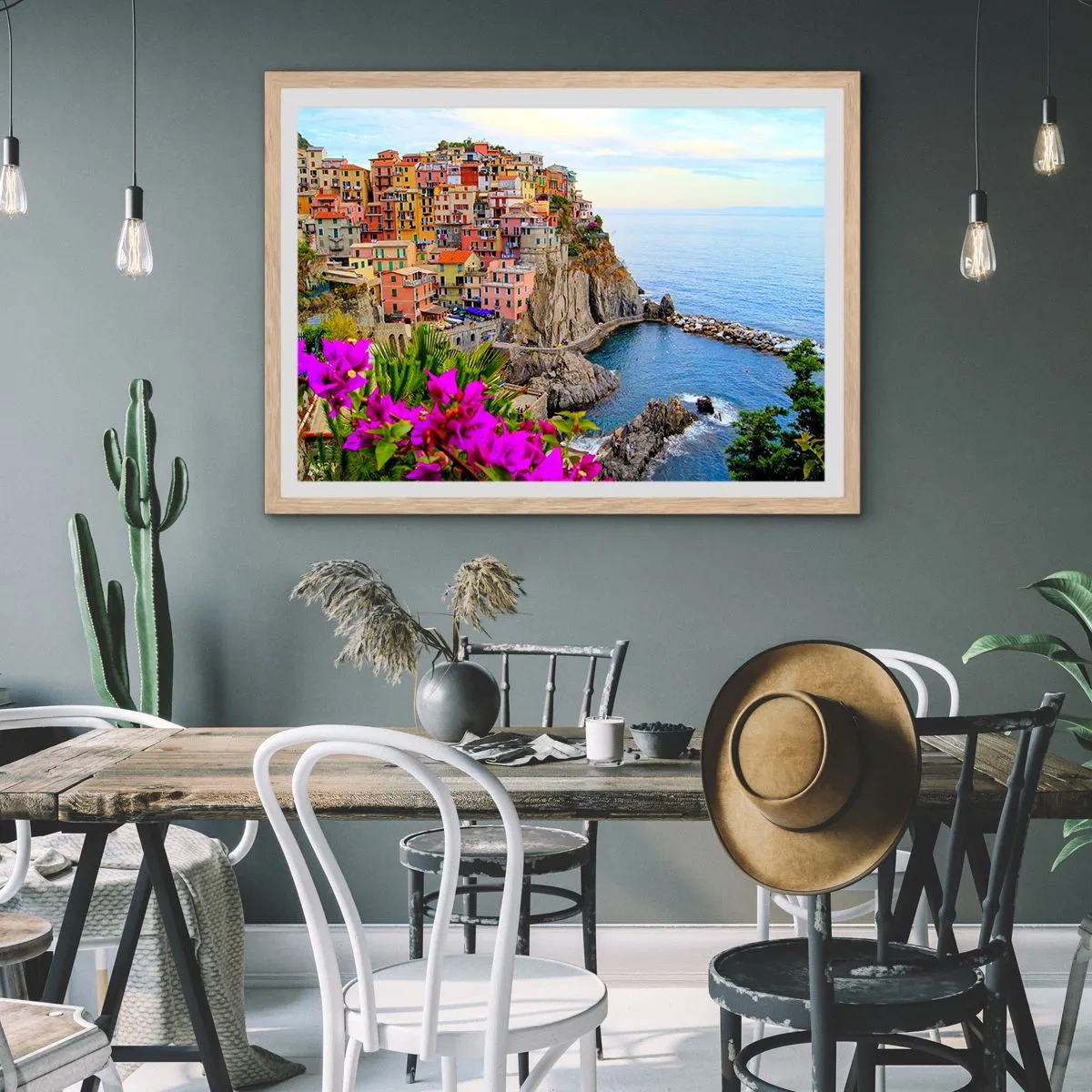 Poster in einem Rahmen aus heller Eiche - Lachende Stadt - 50x40 cm