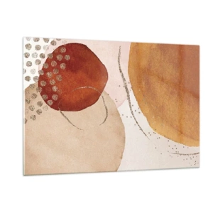 Glasbild - Bild auf glas - Abstrakte Kreise in Beige-, Kupfer- und Goldtönen - 120x80cm - Rundheit und Bewegung - Moderne Wanddekoration für Wohnzimmer und Schlafzimmer ARTTOR