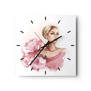 Wanduhr - Glasuhr - Porträt einer Frau in einem rosa Kleid vor hellem Hintergrund - 30x30cm - Wie gemalt ... - Moderne Wanddekoration für Wohnzimmer und Schlafzimmer ARTTOR