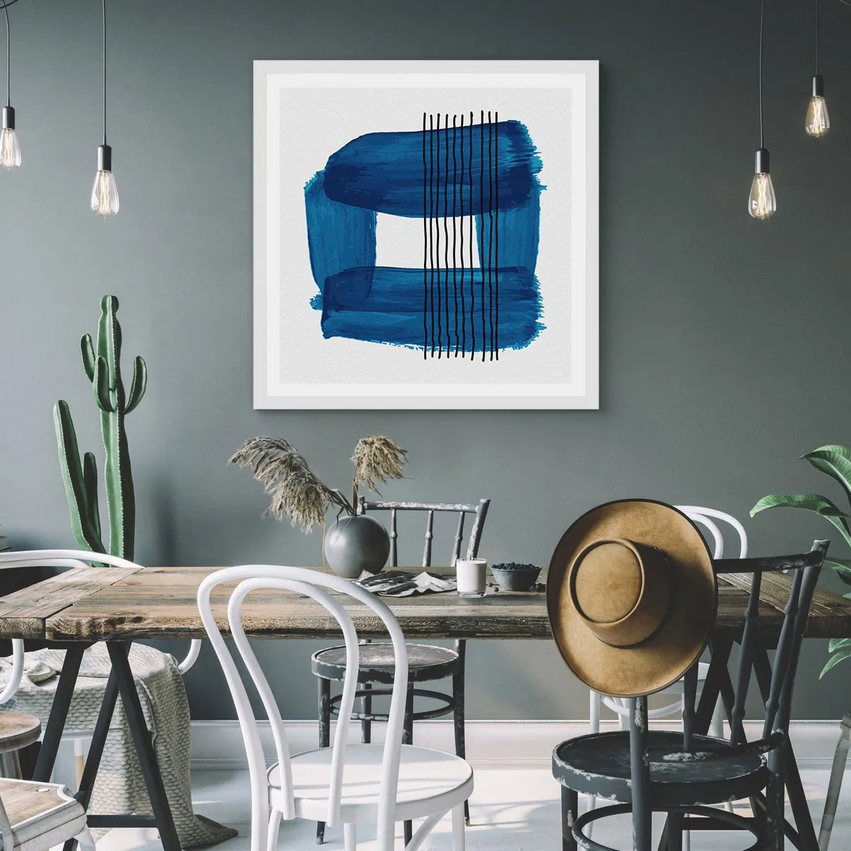 Poster in einem weißen Rahmen - Blaue und schwarze Komposition - 60x60 cm