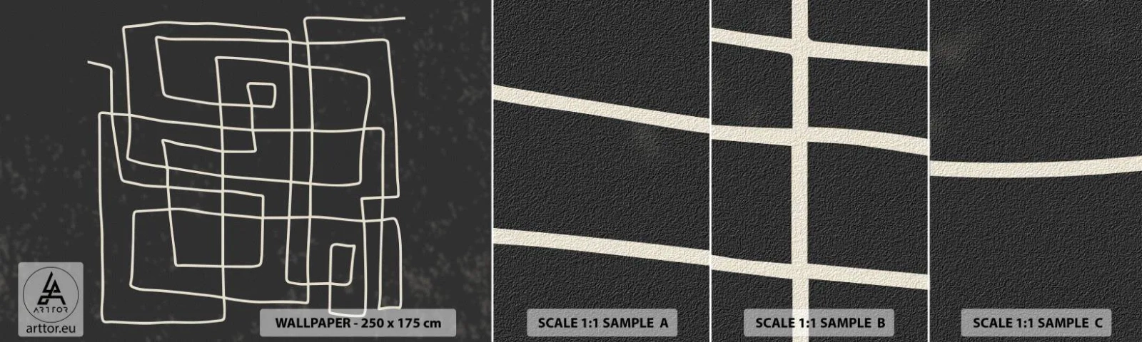 Fototapetenmuster Standard Eco - Nicht so einfach - Abstraktion, Stück, Schwarz und weiß - 100x30 cm