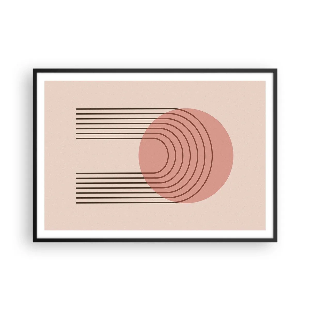 Poster in einem schwarzem Rahmen - Abstraktes Motiv mit rosa Kreisen und Linien - 100x70cm - Unwiderstehliche Anziehungskraft - Moderne Wanddekoration für Wohnzimmer und Schlafzimmer ARTTOR