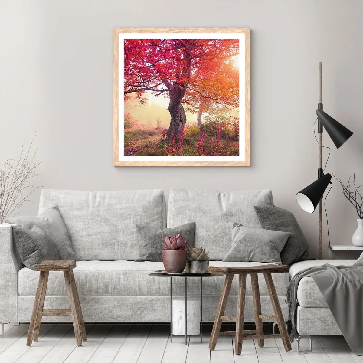Poster in einem Rahmen aus heller Eiche - Blühende Raserei - 60x60 cm