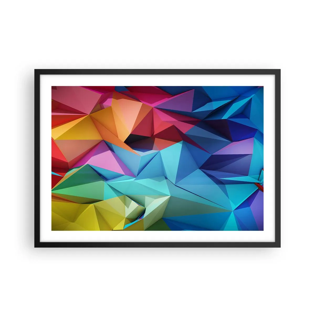Poster in einem schwarzem Rahmen - Bunte geometrische Abstraktion in lebendigen Farben - 70x50cm - Regenbogen-Origami - Moderne Wanddekoration für Wohnzimmer und Schlafzimmer ARTTOR