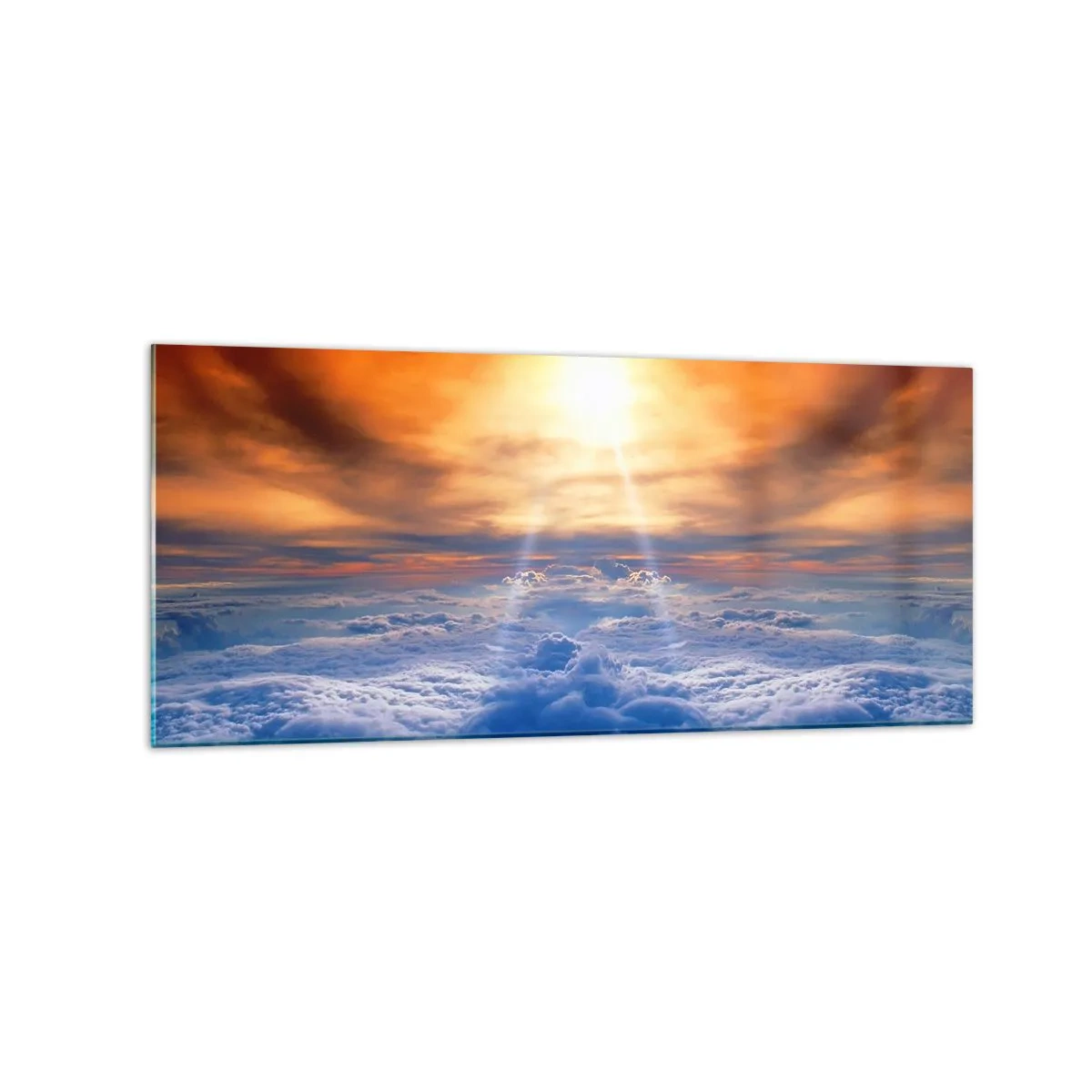 Glasbild - Bild auf glas - Sonnenuntergang über den Wolken, der Himmel voller goldener Farben und Licht. - 120x50cm - Mystische Landschaft - Moderne Wanddekoration für Wohnzimmer und Schlafzimmer ARTTOR