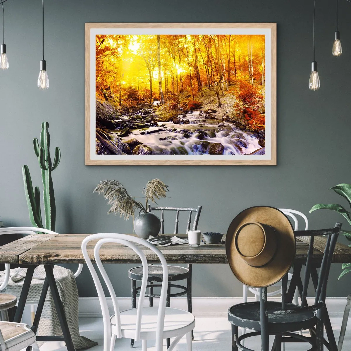 Poster in einem Rahmen aus heller Eiche - In Gold und Platin gefasste Steine - 100x70 cm