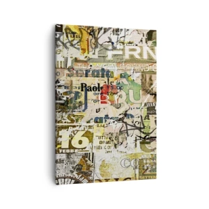 Bild auf Leinwand - Leinwandbild - Eine Collage aus Zeitungs- und Plakatfragmenten im künstlerischen Stil. - 50x70cm - Ach, es passiert... - Moderne Wanddekoration für Wohnzimmer und Schlafzimmer ARTTOR