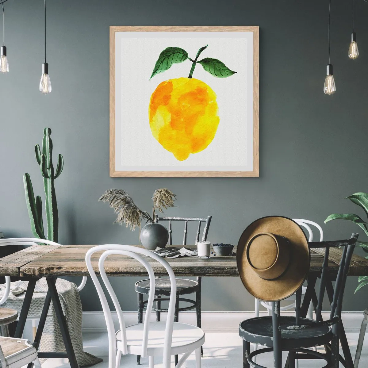 Poster in einem Rahmen aus heller Eiche - So schmeckt man die Sonne - 60x60 cm