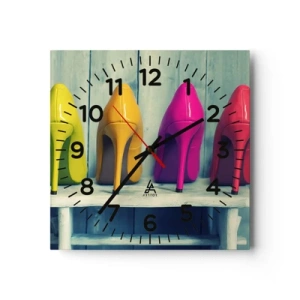 Wanduhr - Glasuhr - Spazierengehen auf dem Regenbogen - 30x30 cm