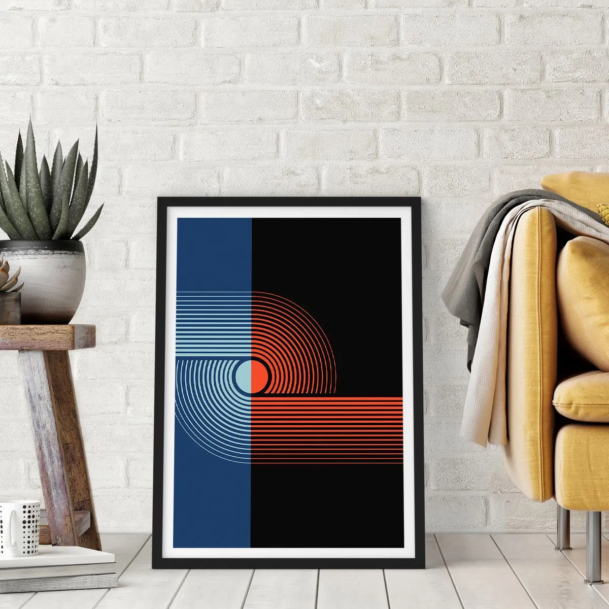 Poster in einem schwarzem Rahmen - In einer geometrischen Umarmung - 70x100 cm