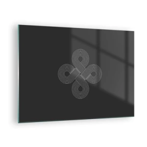 Glasbild - Bild auf glas - Minimalistisches weißes keltisches Symbol auf schwarzem Hintergrund - 70x50cm - Im keltischen Geist - Moderne Wanddekoration für Wohnzimmer und Schlafzimmer ARTTOR