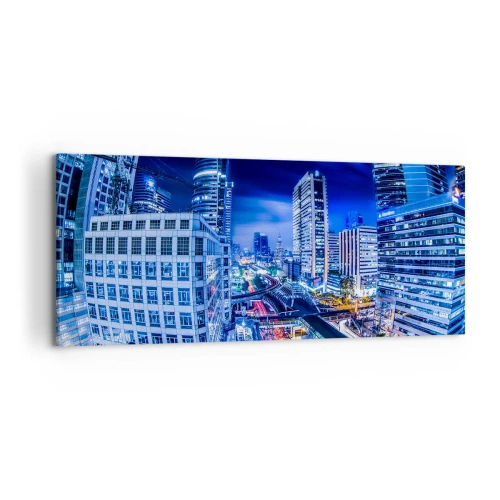 Bild auf Leinwand - Leinwandbild - Nachtstadtpanorama mit Wolkenkratzern und Straßenlaternen - 120x50cm - Rhythmen der Nachtstadt - Moderne Wanddekoration für Wohnzimmer und Schlafzimmer ARTTOR
