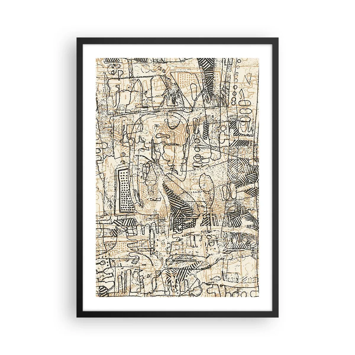 Poster in einem schwarzem Rahmen - Abstraktes geometrisches Muster in Beige- und Schwarztönen - 50x70cm - Es wartet darauf, entschlüsselt zu werden - Moderne Wanddekoration für Wohnzimmer und Schlafzimmer ARTTOR