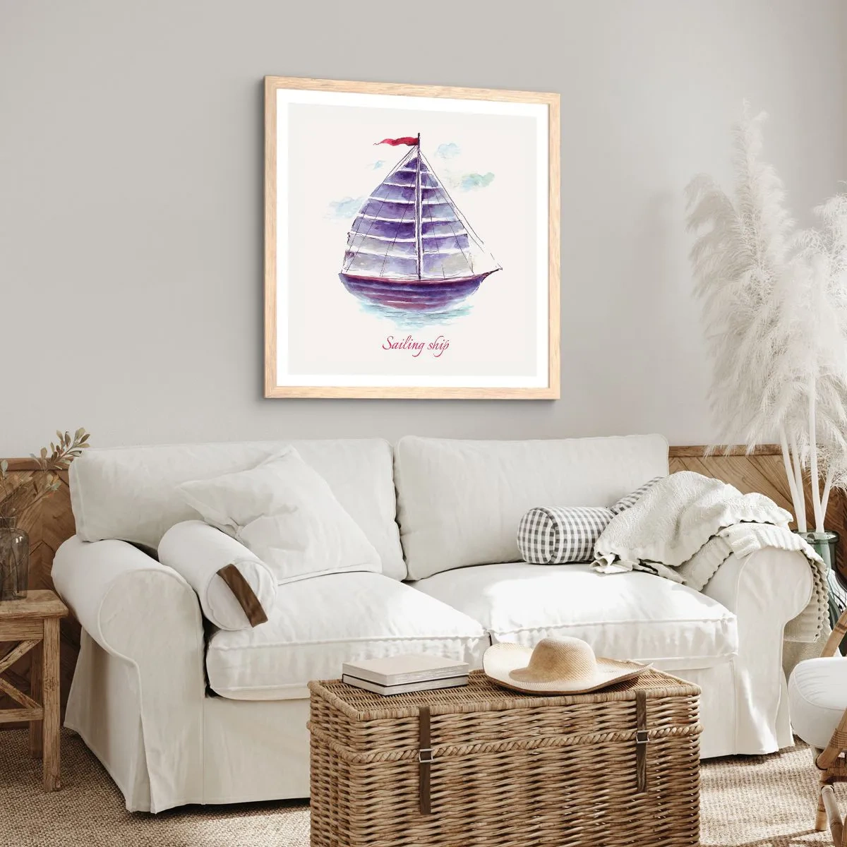 Poster in einem Rahmen aus heller Eiche - Volle Segel und ruhiges Wasser - 60x60 cm