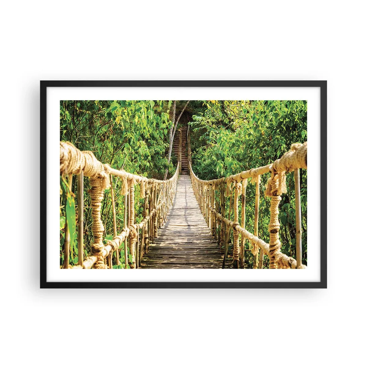 Poster in einem schwarzem Rahmen - Eine Hängebrücke in einem tropischen Wald voller Grün - 70x50cm - Im Grünen ausgesetzt - Moderne Wanddekoration für Wohnzimmer und Schlafzimmer ARTTOR