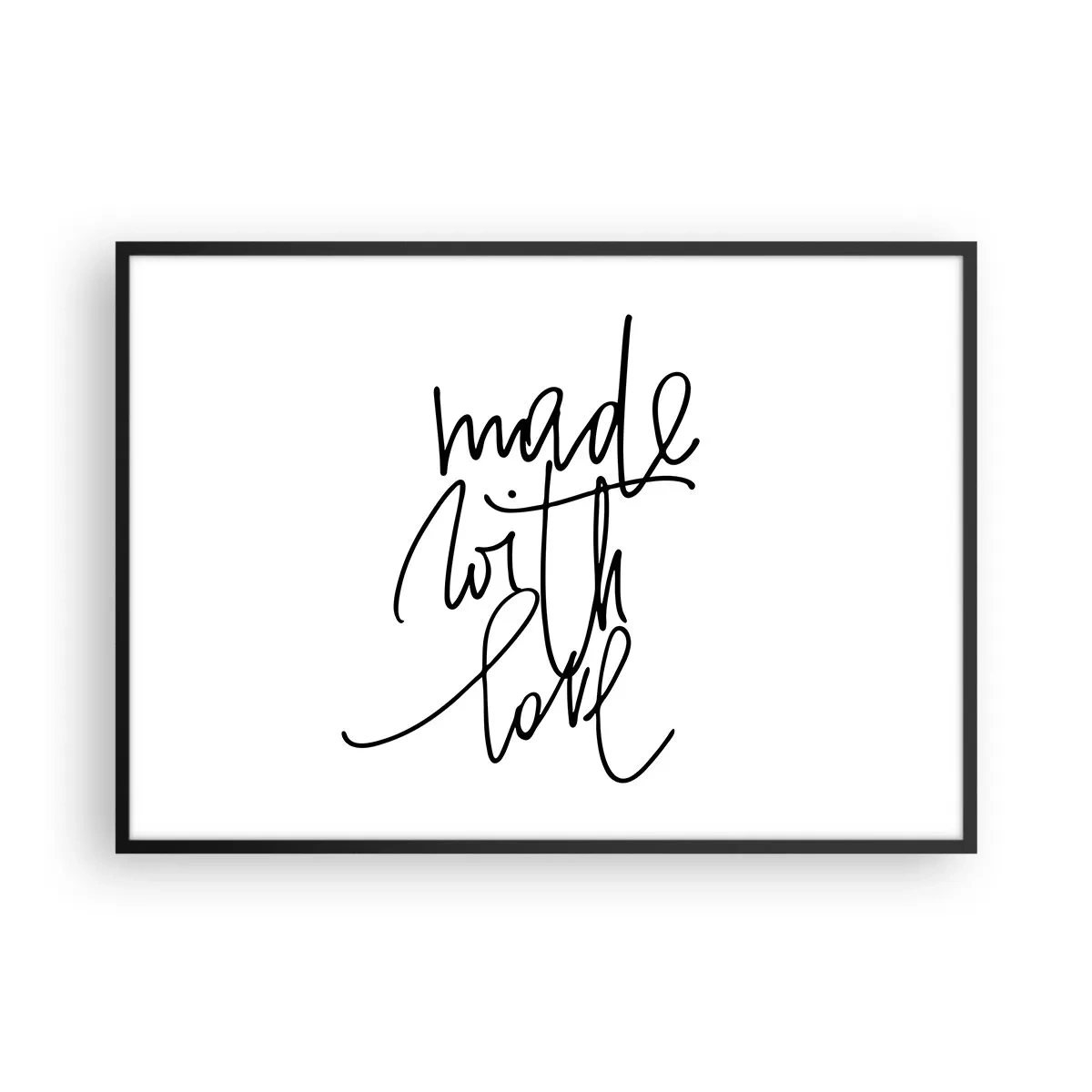 Poster in einem schwarzem Rahmen - Schwarze Aufschrift „Made with love“ auf weißem Hintergrund - 100x70cm - Die beste Marke - Moderne Wanddekoration für Wohnzimmer und Schlafzimmer ARTTOR