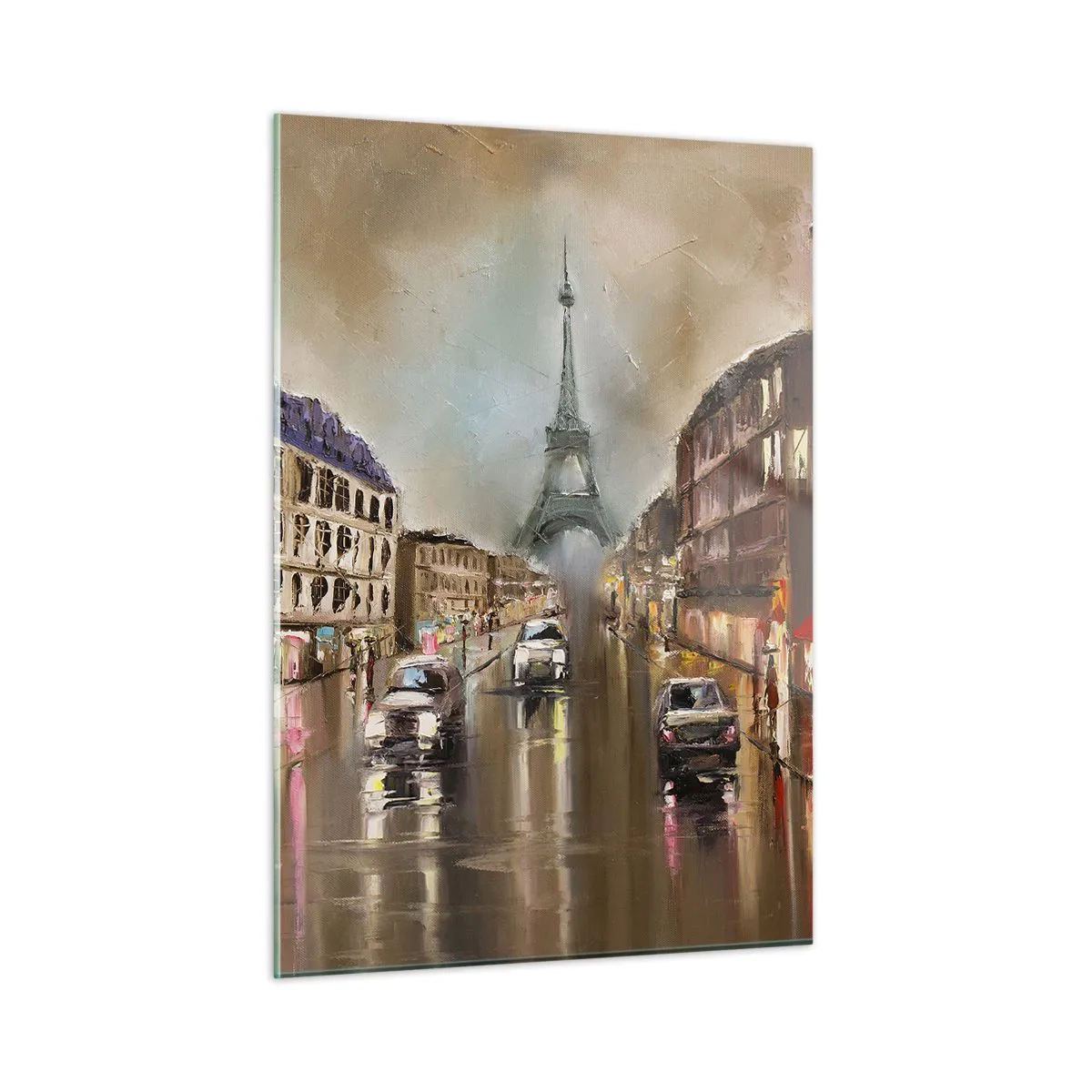 Glasbild - Bild auf glas - Abendliche Straße von Paris mit Blick auf den Eiffelturm - 50x70cm - Nur sie zählt - Moderne Wanddekoration für Wohnzimmer und Schlafzimmer ARTTOR