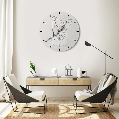Wanduhr - Glasuhr - Abstrakte Linienkunst weibliche Figur auf hellem Hintergrund - 30x30cm - Die Kunst der Verführung - Moderne Wanddekoration für Wohnzimmer, Küche und Schlafzimmer ARTTOR
