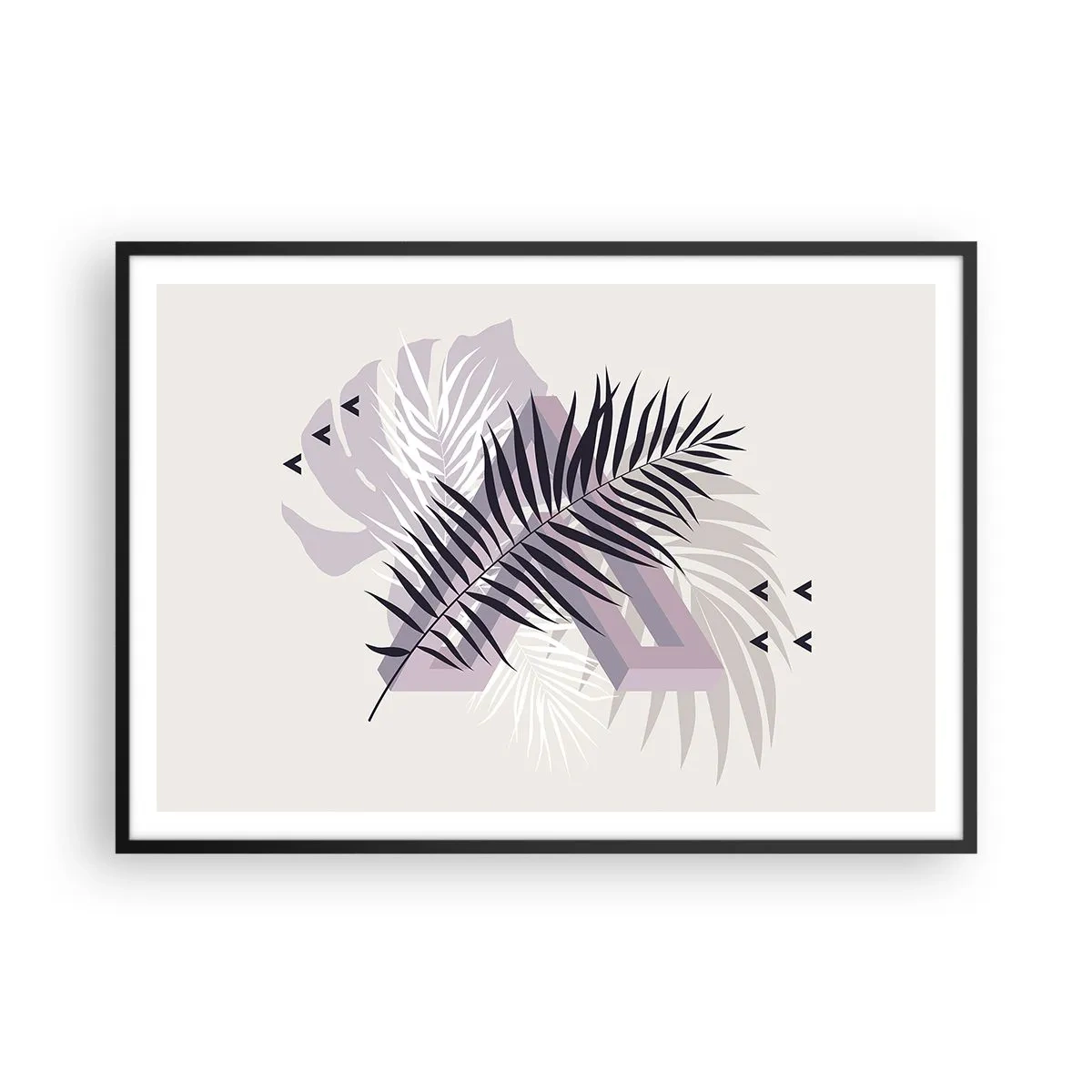 Poster in einem schwarzem Rahmen - Eine minimalistische Komposition mit Blättern und geometrischen Formen - 100x70cm - Der Schatten des Schattens - Moderne Wanddekoration für Wohnzimmer und Schlafzimmer ARTTOR
