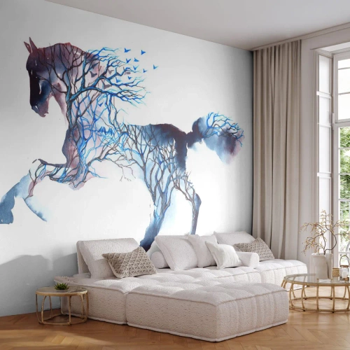 Selbstklebende Fototapete Deluxe Sticker - Und als wäre der Wald umgezogen - Abstraktion, Pferd, Tiere - 450x315 cm