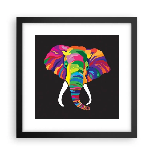 Poster in einem schwarzem Rahmen - Der Elefant, der es liebte, im Regenbogen zu baden - 30x30 cm