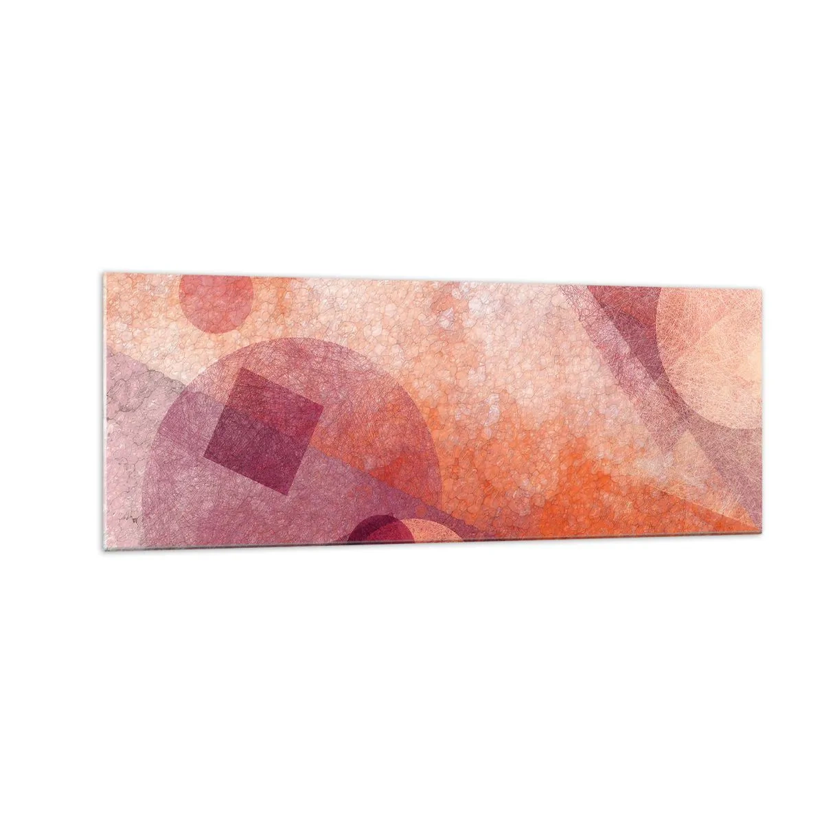 Glasbild - Bild auf glas - Abstrakte geometrische Formen in Pastelltönen von Rosa - 140x50cm - Geometrische Transformationen in Pink - Moderne Wanddekoration für Wohnzimmer und Schlafzimmer ARTTOR