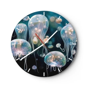 Wanduhr - Glasuhr - Pastellfarbene Quallen schwimmen in der Tiefe - 30x30cm - Unterwasserball - Moderne Wanddekoration für Wohnzimmer, Küche und Schlafzimmer ARTTOR