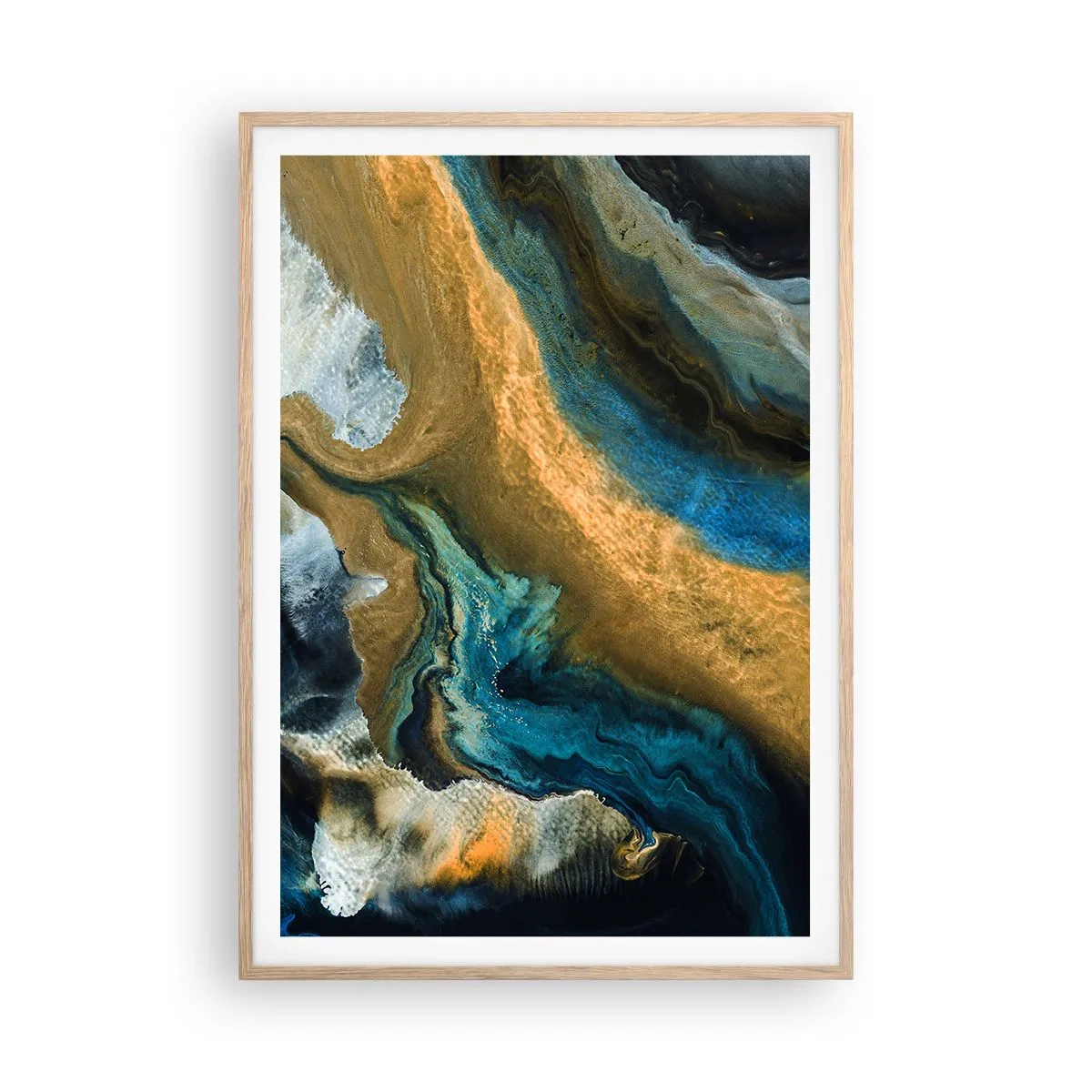 Poster in einem Rahmen aus heller Eiche - Blau - Gelb - gegenseitige Beeinflussung - 70x100 cm