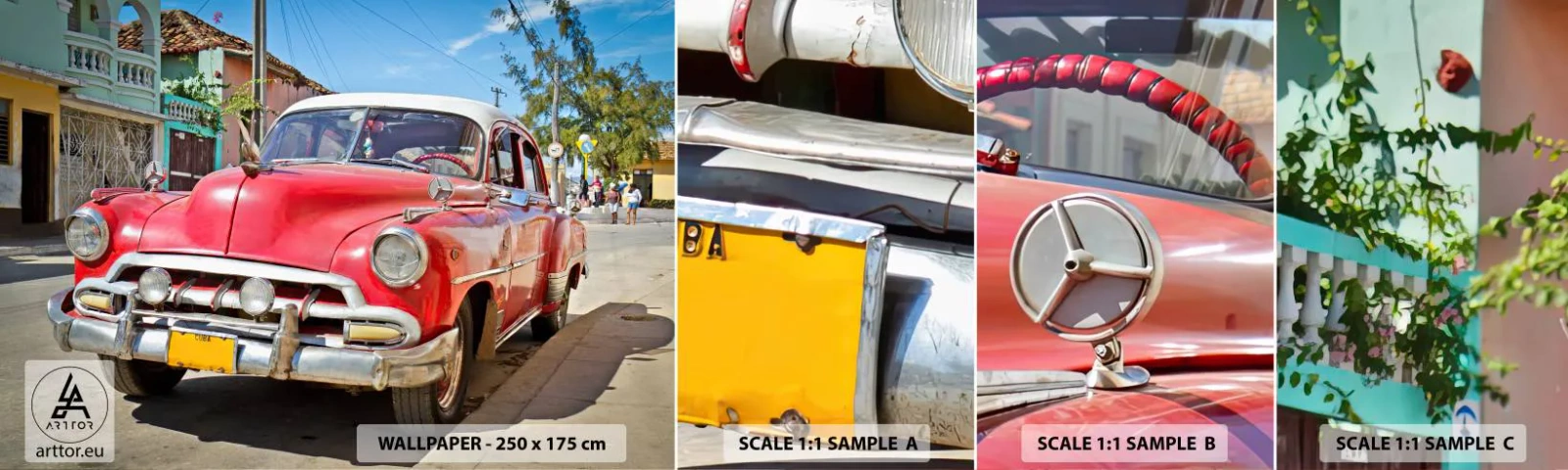 Fototapetenmuster Standard Eco - Nur in Kuba - Automobil, Oldtimer, Die Architektur - 100x30 cm